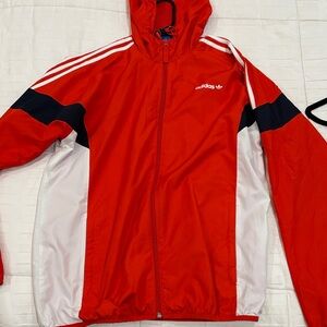 Adidas Men's Red, White, and Black Windbreaker